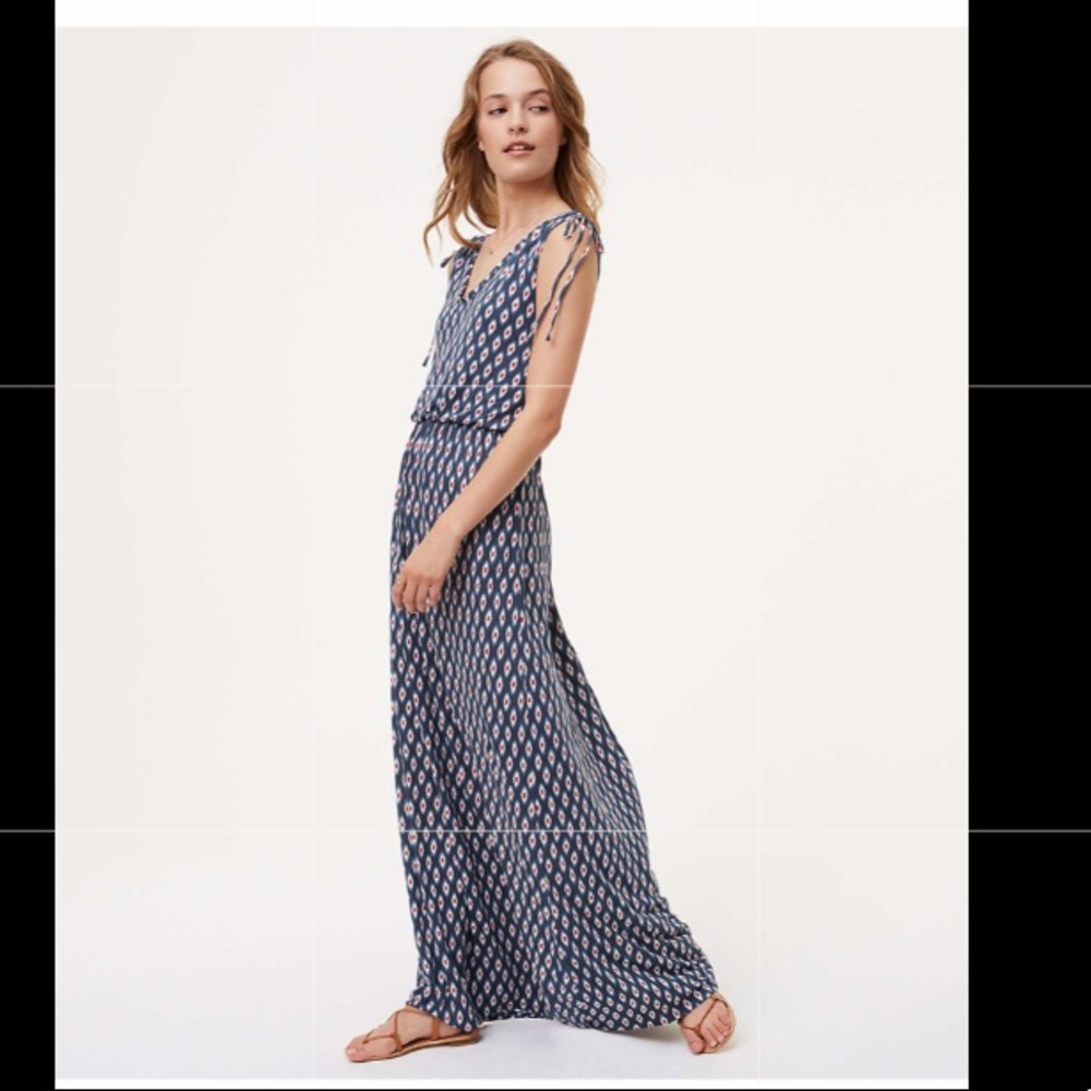 Loft Ikat Cinched Shoulder Maxi Dress
